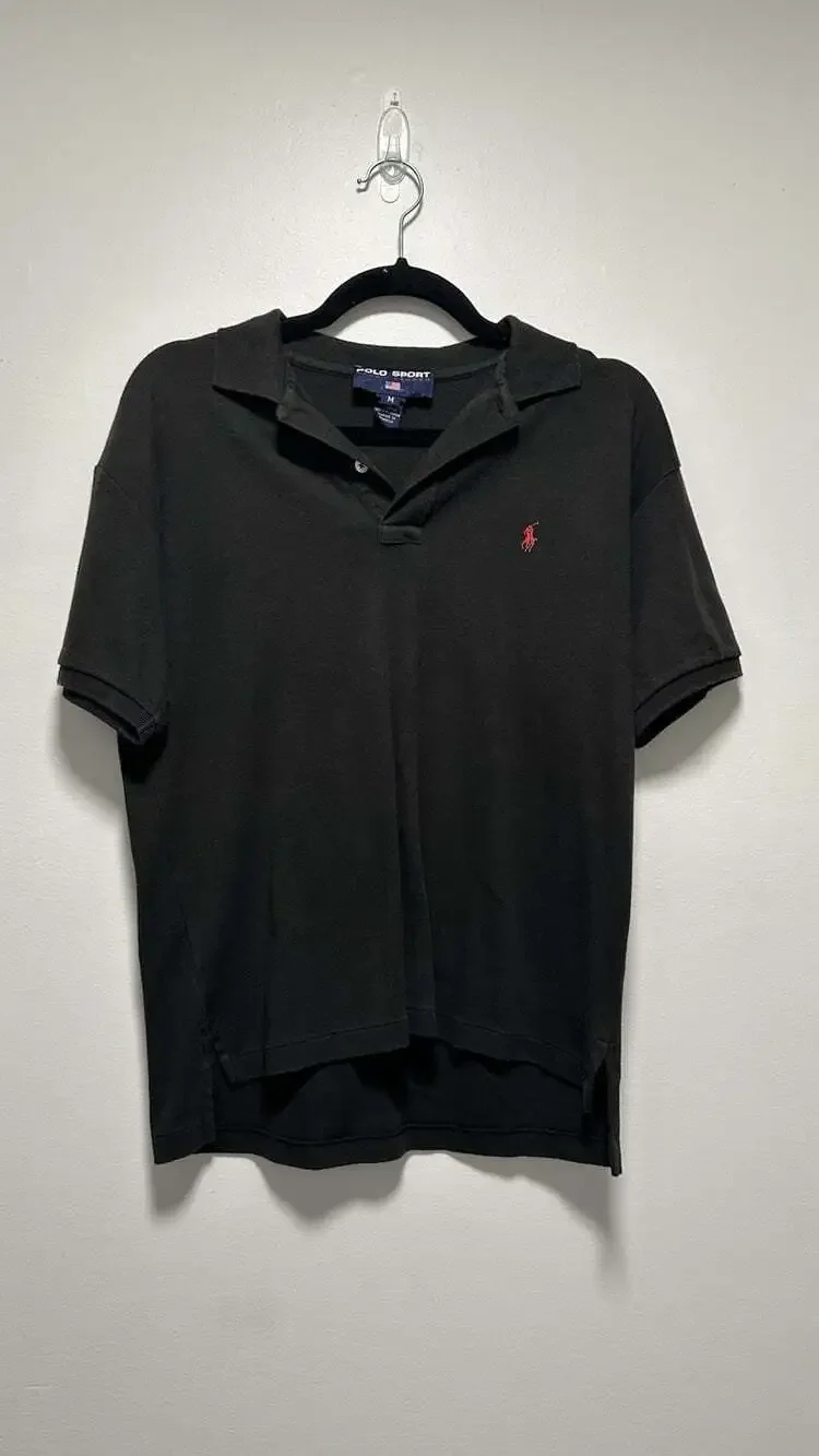 Ralph Lauren Vintage 90s Polo Sport Men’s Shirt Black Collared Polo Size Medium